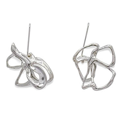 The Blossom Sterling Silver Earrings from FR | Art Jewellery are a stunning piece of handmade jewelry, elegantly featuring an abstract open-loop design that resembles flowers. Crafted from silver, each earring includes a convenient hook for effortless wearing against the plain white backdrop.