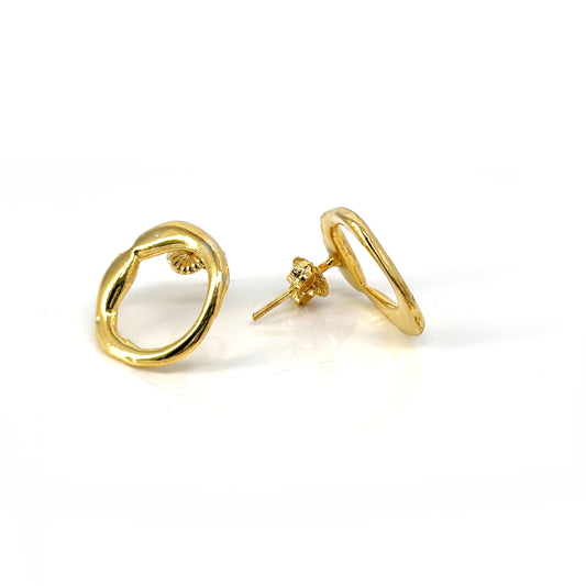 From the FR | Art Jewellery Curves Collection, the Crown sterling silver earrings feature gold-plated, irregularly shaped circular designs with smooth textures and stud backings, elegantly set against a plain white background.
