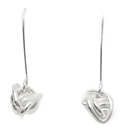 Introducing the Endless Knot Sterling Silver Earrings by FR | Art Jewellery, an exquisite addition to the Endless Collection. Crafted with sterling silver and featuring elegant hooks, this handmade piece is beautifully showcased against a pristine white background.