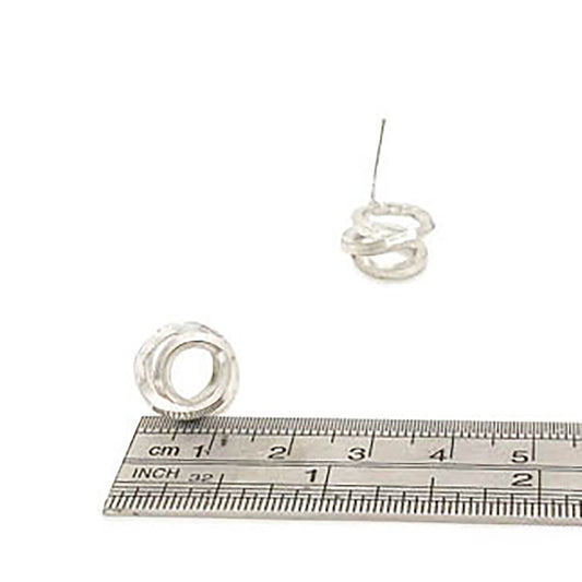 A pair of Endless Stud Sterling Silver Earrings by FR | Art Jewellery features a modern, minimalist design with overlapping circular loops against a white background, exemplifying their exquisite collection of handmade jewellery.