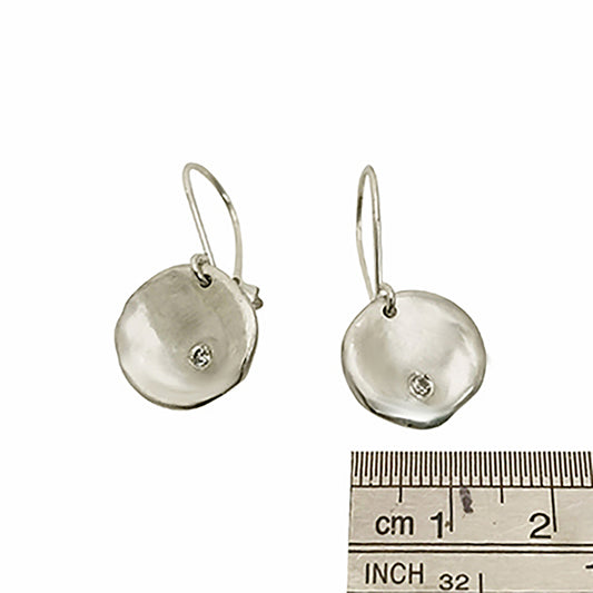 Explore the Full Moon Sterling Silver and Gold Earrings from FR | Art Jewellery's Lunar Collection. This handcrafted jewelry features gold oval shapes adorned with a central round diamond. The elegant hook design ensures effortless wear, beautifully highlighted against a plain white background.