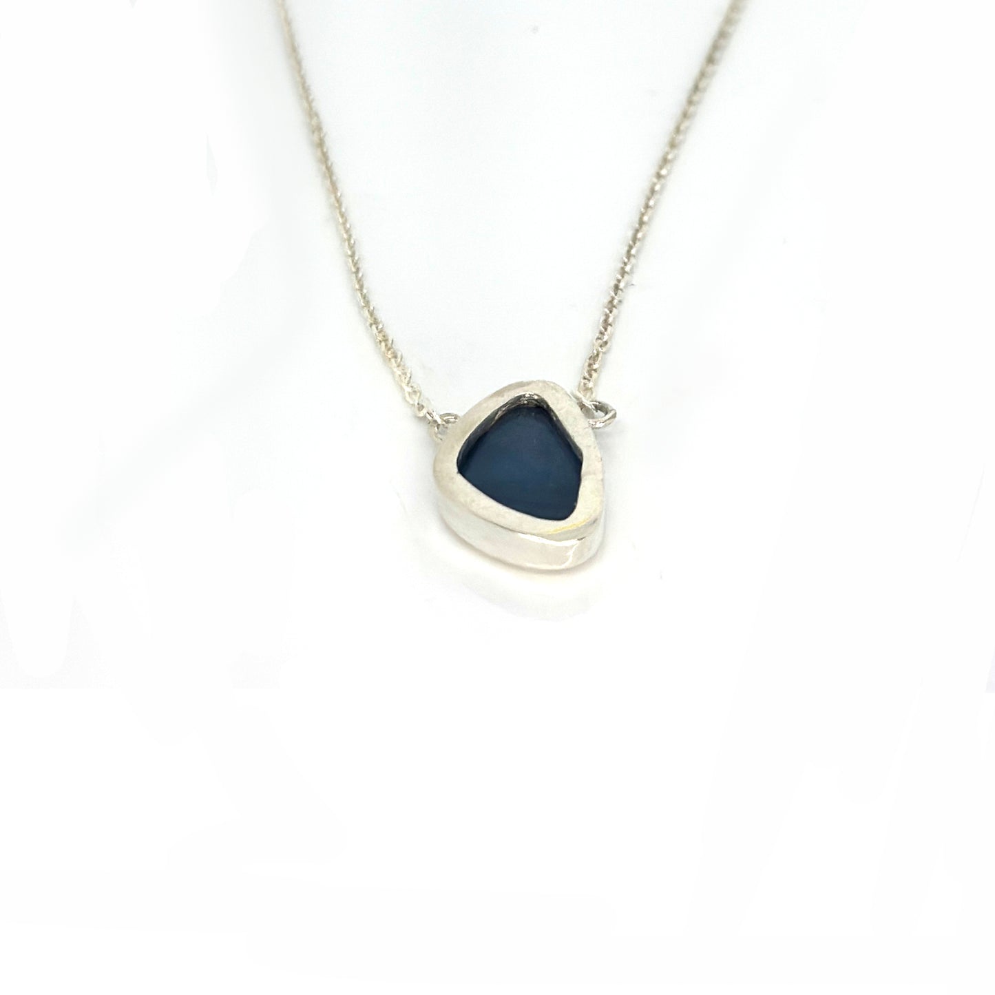 Handmade sterling silver necklace featuring a freeform Australian opal with vibrant blue and red tones, designed by FR Art Jewellery 2