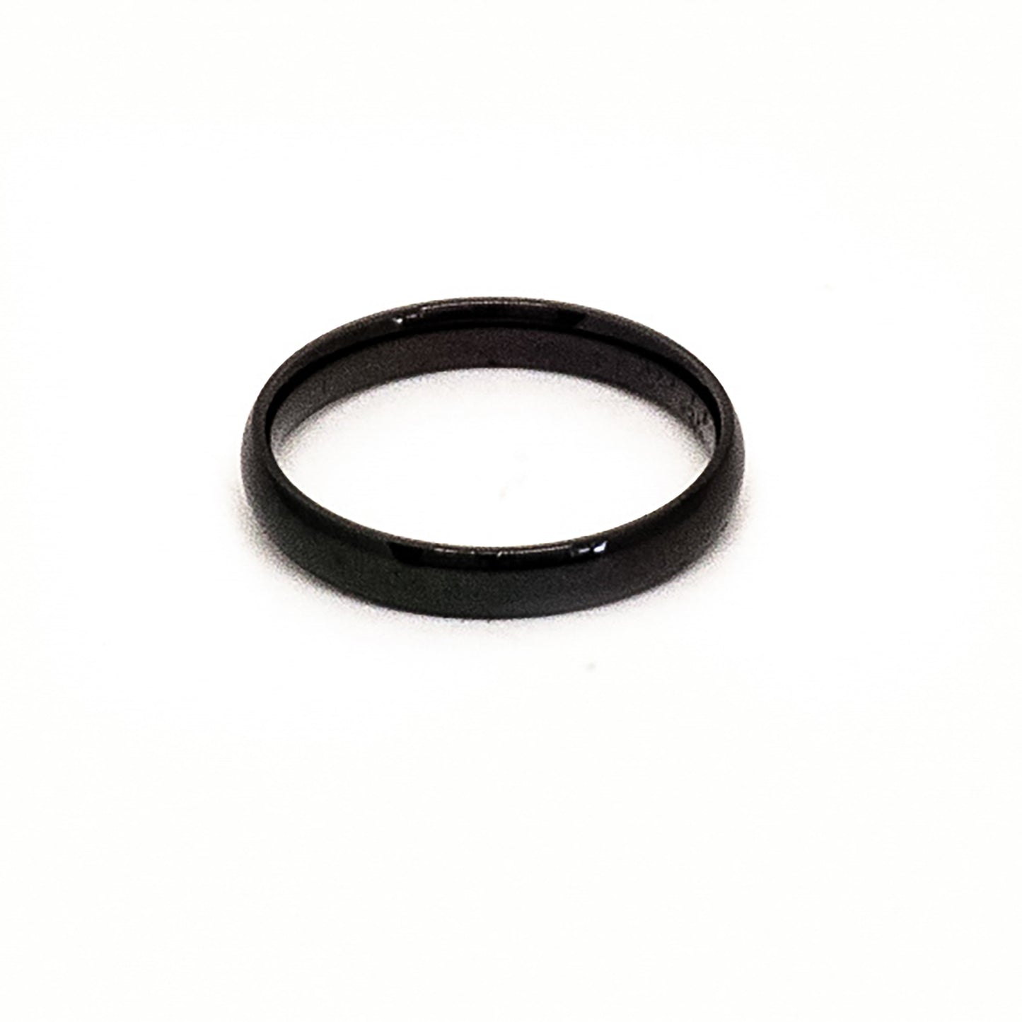 The FR | Art Jewellery Stainless Steel Black 3mm ring, featuring a slim design and polished finish, is displayed upright against a plain white background.
