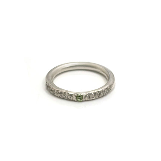 Sterling silver Tinytoo ring with red ruby gemstone, handmade stacking ring with textured finish.