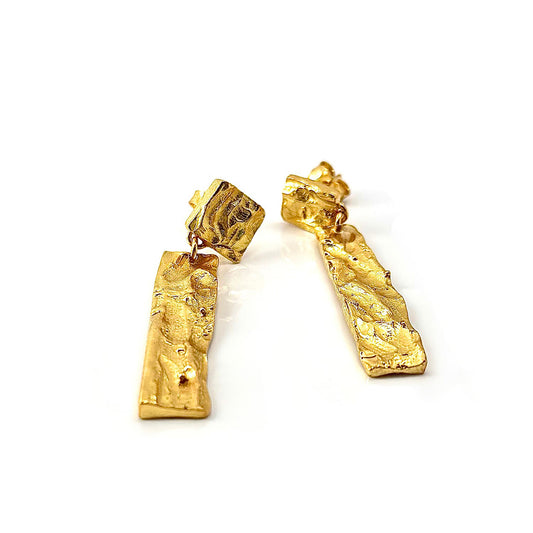 The Tribu Hoop Earrings in Sterling Silver by FR | Art Jewellery feature square studs and elongated rectangular drops—perfect for lovers of handmade jewellery. Displayed on a white background.