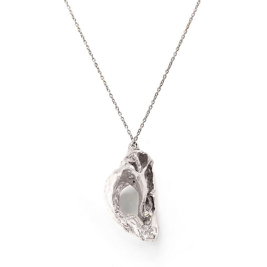The Worldious Necklace in Sterling Silver by FR | Art Jewellery features a sculptural, organic-inspired pendant on a delicate chain, part of the Bondi to Bronte Collection.