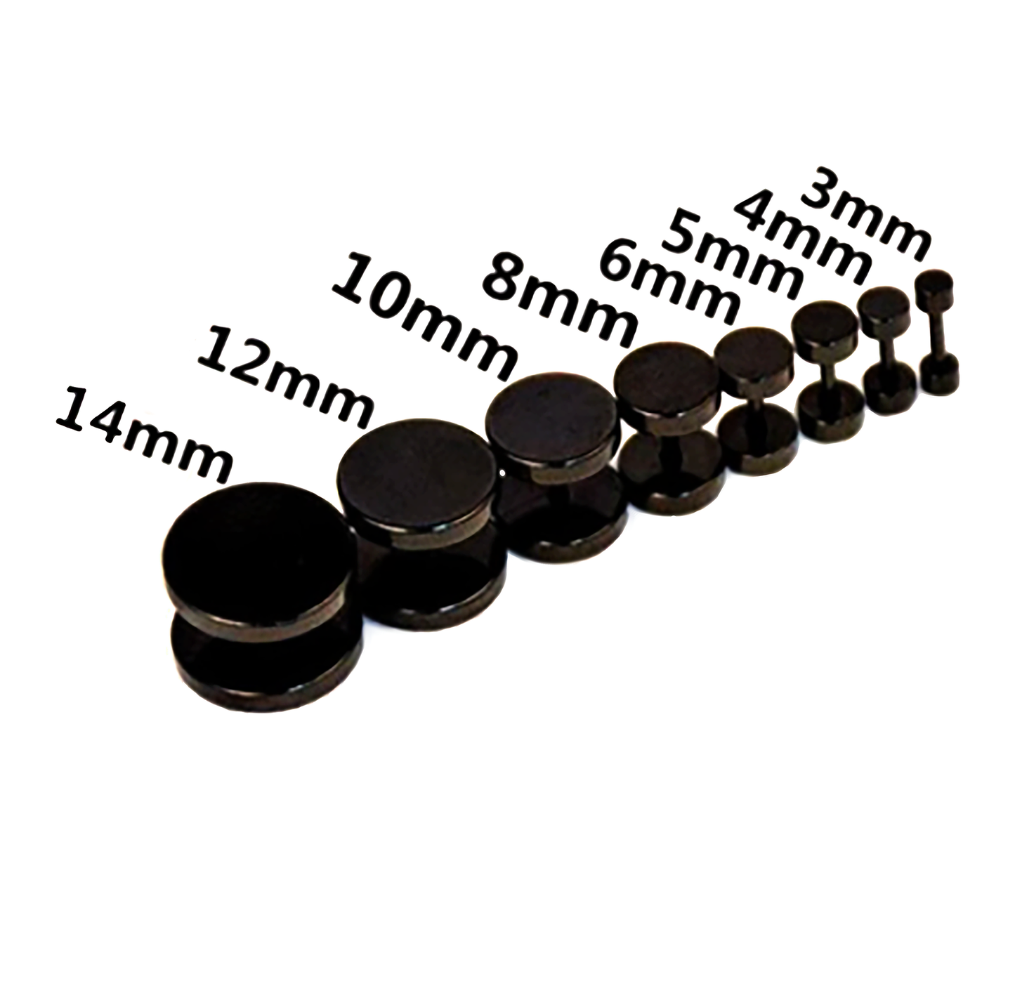 Four Double Stainless Steel Earrings by FR | Art Jewellery, in black unisex style, are arranged on a plain white background—two upright and two lying flat.