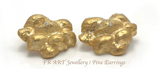 Handcrafted gold Pine Earrings by FR | Art Jewellery, Sydney designer