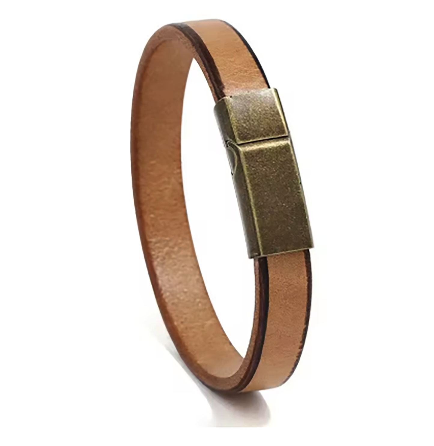 The Men’s Classic Leather Bracelet with Stainless Steel Clasp by FR | Art Jewellery – Thamus Design, is a brown minimalist piece, shown against a white background.