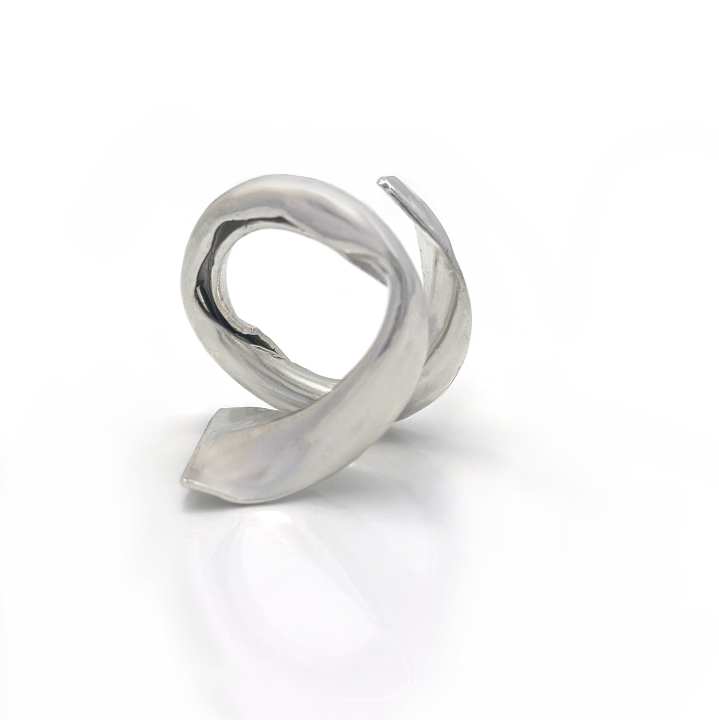 Handcrafted sterling silver ring with a fluid, convex sculptural design inspired by ocean movement – FR Art Jewellery bottom look