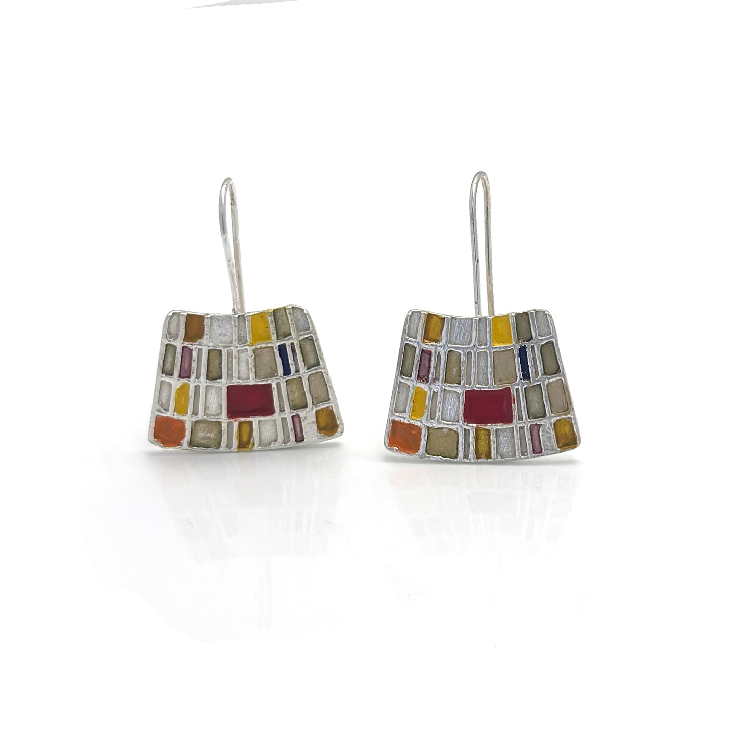 curve klimt read orange yellow enamel to a sterling silver earring