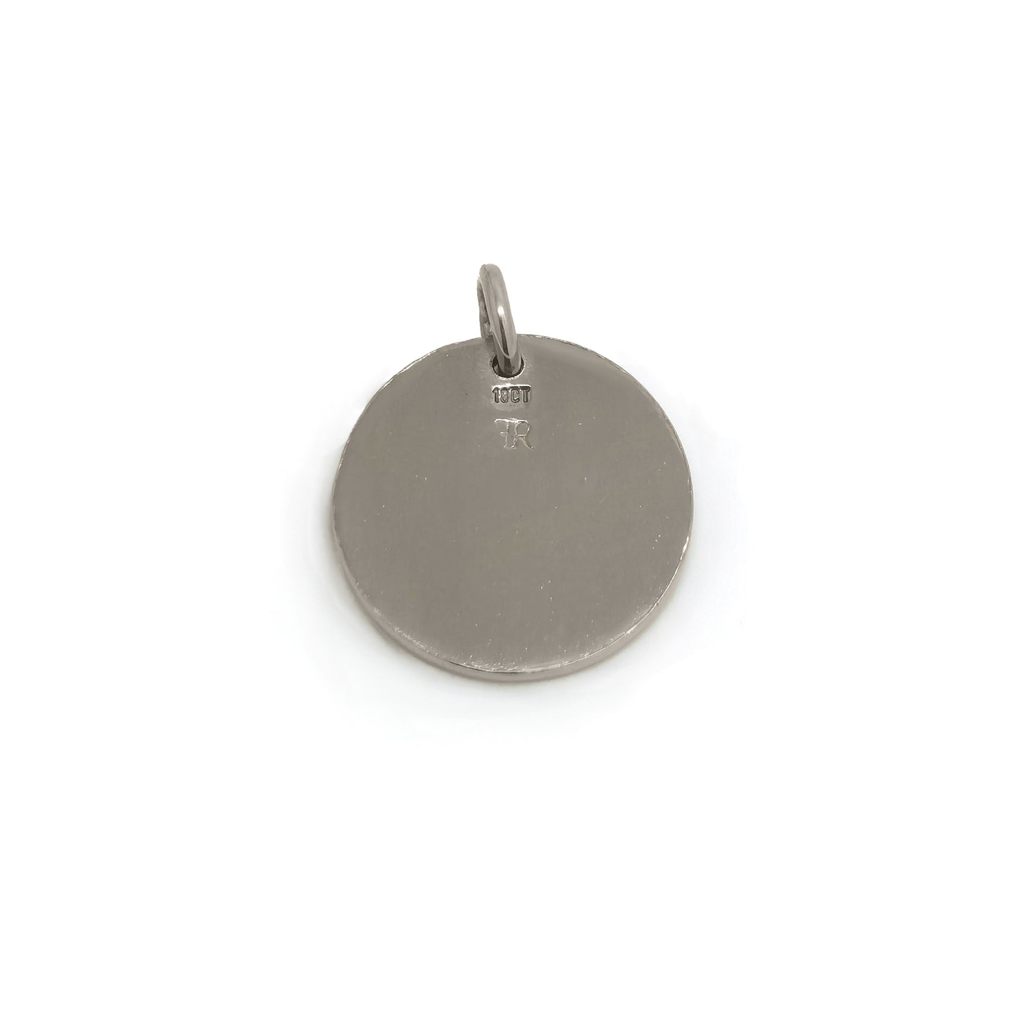 Introducing the Footprint Necklace from FR | Art Jewellery: part of our exquisite Footprint Collection, this silver necklace boasts a simple chain adorned with a circular baby footprint pendant. The pendant features an engraved imprint of a small footprint, offering a personal and delicate touch to this beautiful piece. With its plain white background, this personalized keepsake stands out as a perfect memento.