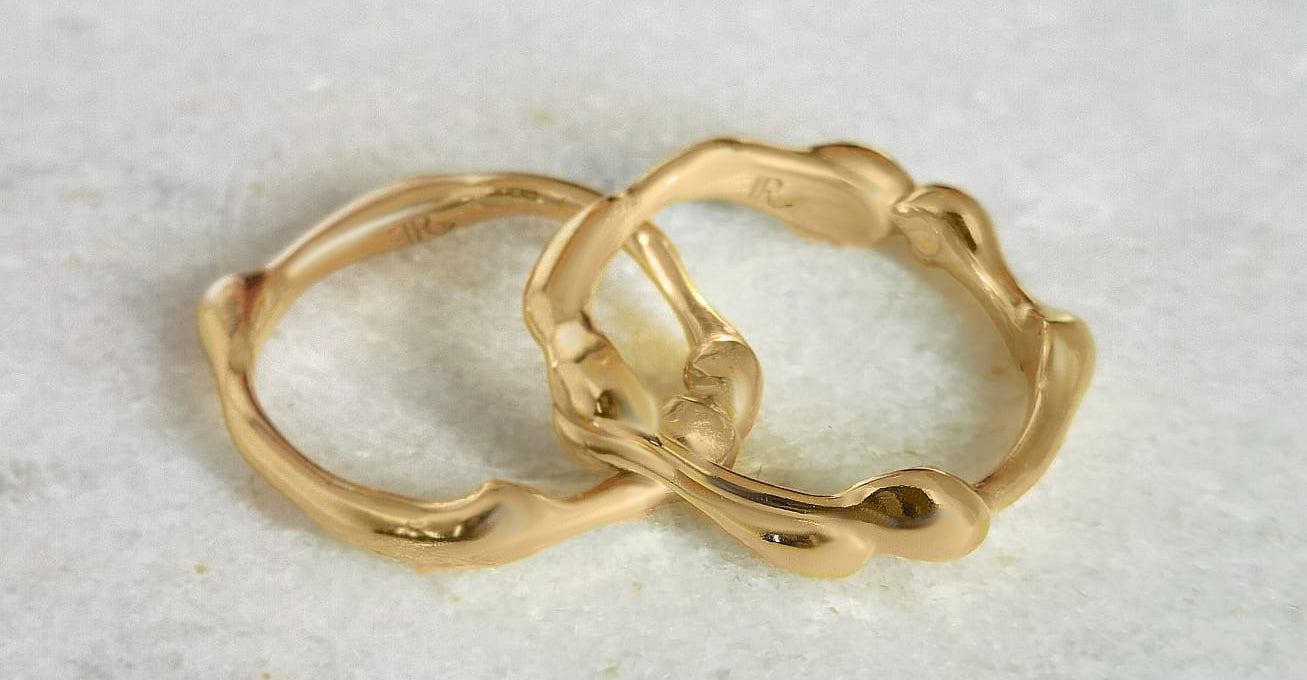 freedom rings made in gold organic shapes for wedding rings handmade by francisca rendic in australia