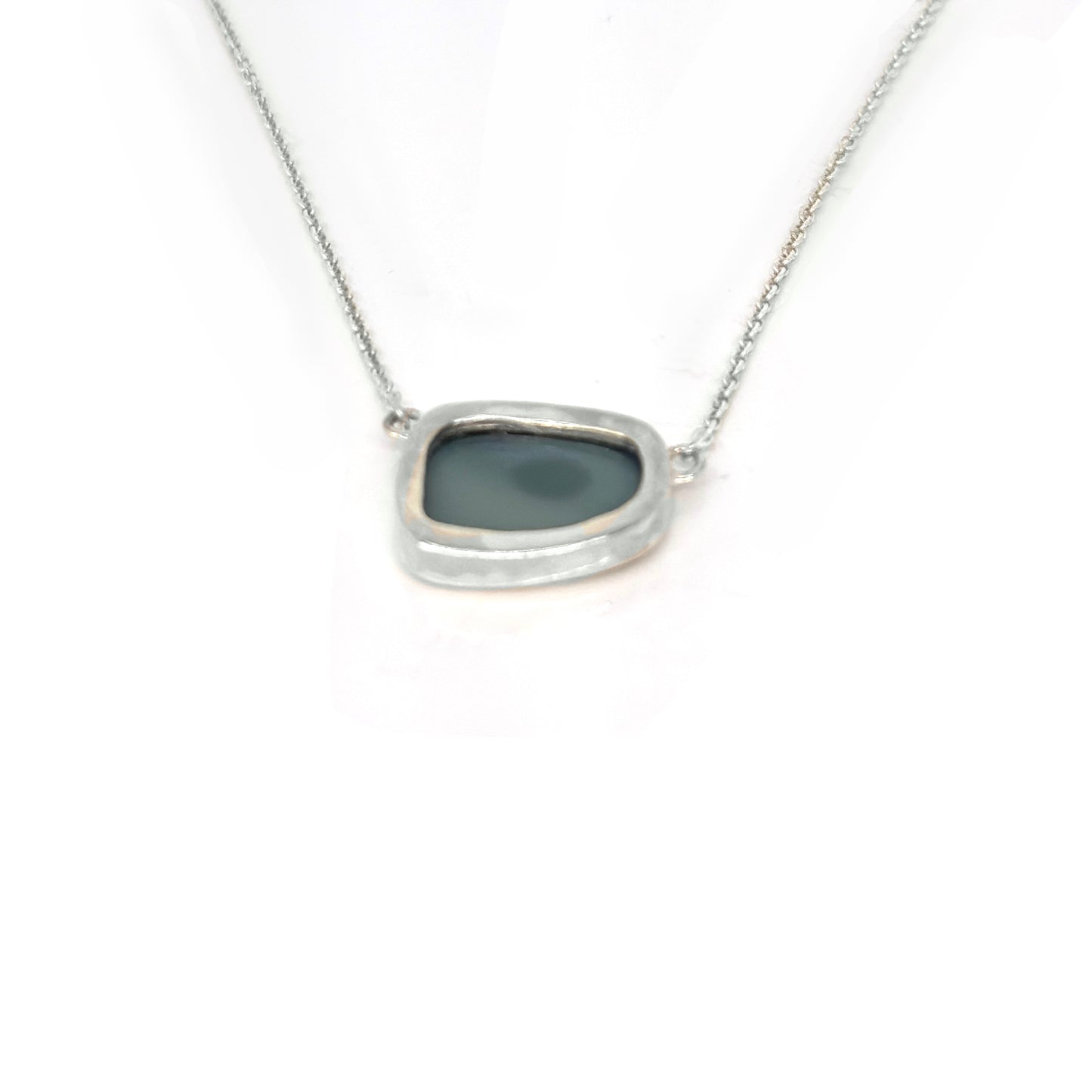 Handmade sterling silver necklace featuring a freeform Australian opal with vibrant blue and red tones, designed by FR Art Jewellery.