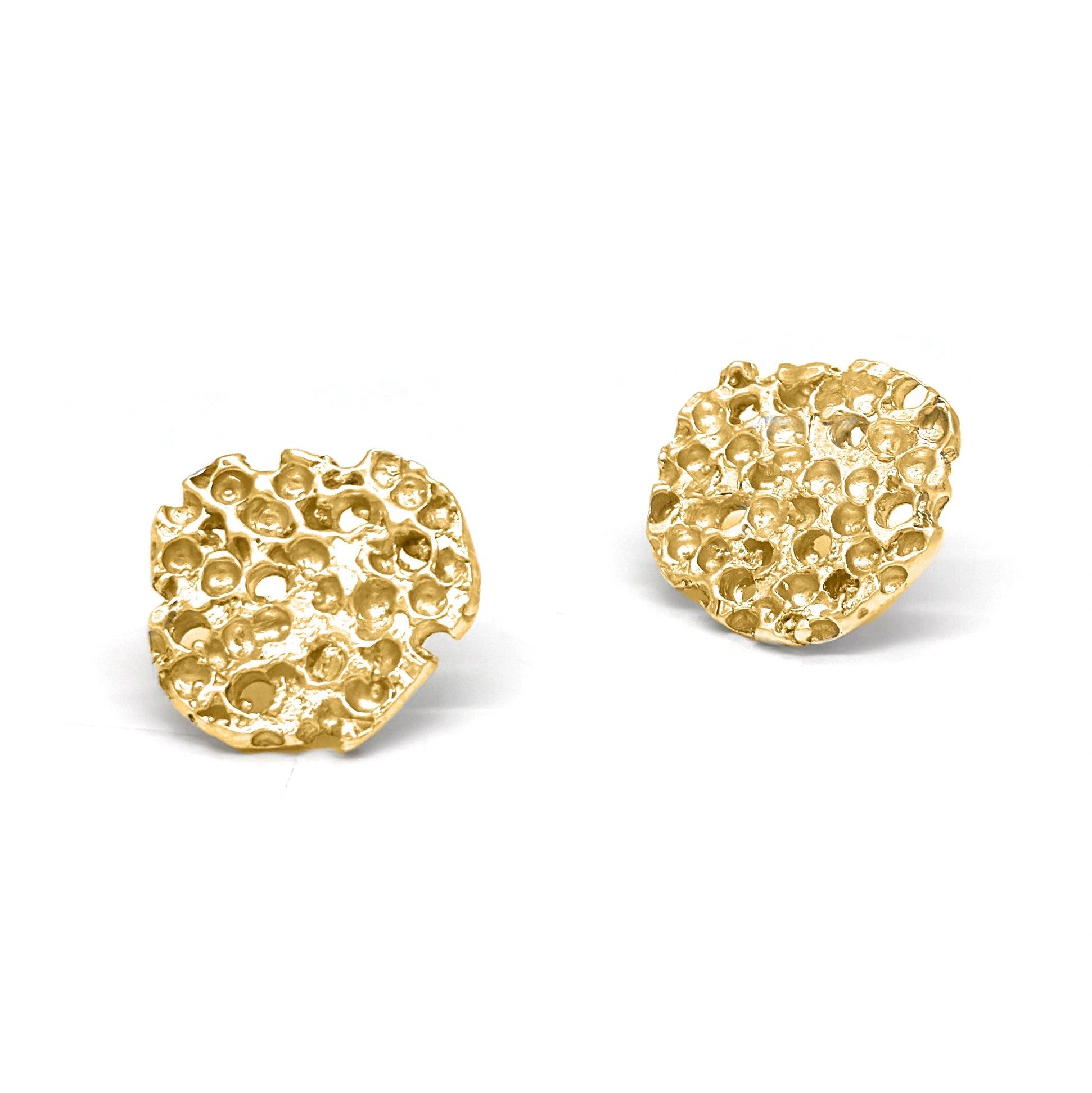 The Rock Sterling Silver Earrings by FR | Art Jewellery feature round, textured, irregular, and bubbly stud surfaces from the Bondi to Bronte Collection, shown on a white background.