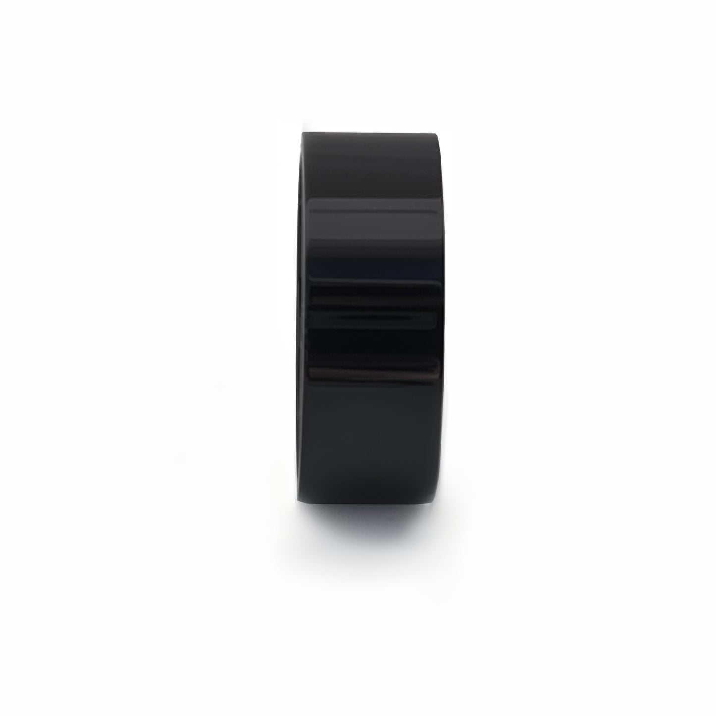 The FR | Art Jewellery Stainless Steel Black Flat Ring features a wide, solid black band with a smooth and glossy finish, displayed against a plain white background.