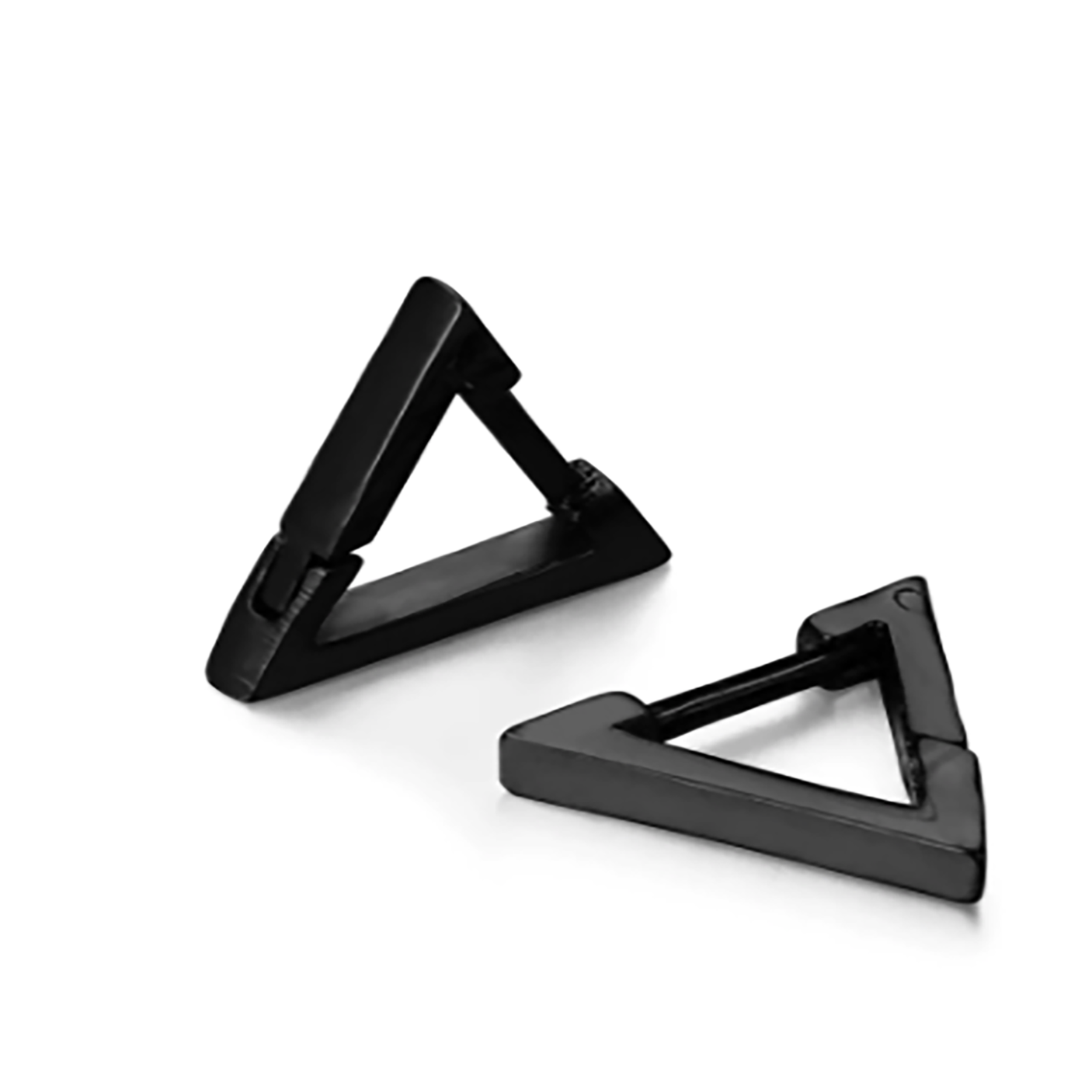 The Triangule Stainless Steel earrings by FR | Art Jewellery feature a minimalist black geometric triangular design, shown on a white background.