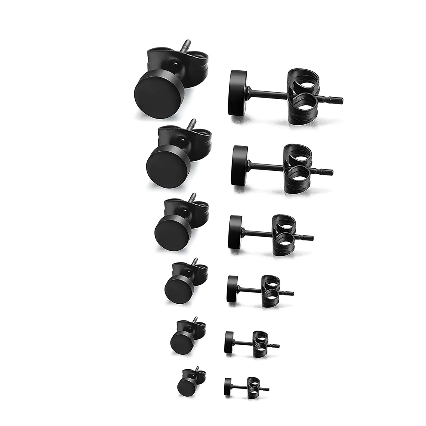 FR | Art Jewellery's Butterfly Stainless Steel Earrings feature black, flat circular studs with butterfly backs, making them a stylish unisex accessory. Displayed on a white background.