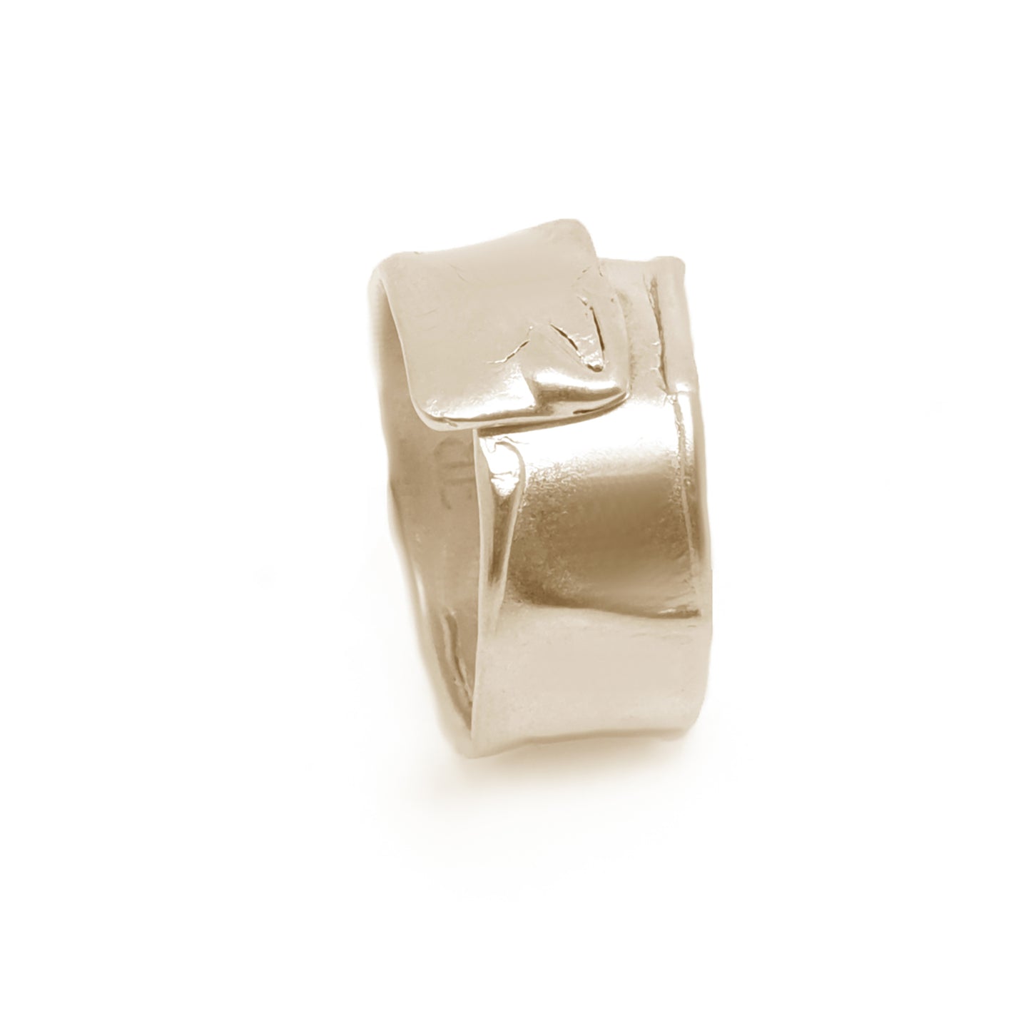 The Sterling Silver Spirel Ring by FR | Art Jewellery features a wide, oxidised band with a wavy textured surface and a visible fingerprint, giving this handcrafted piece an organic, one-of-a-kind look.