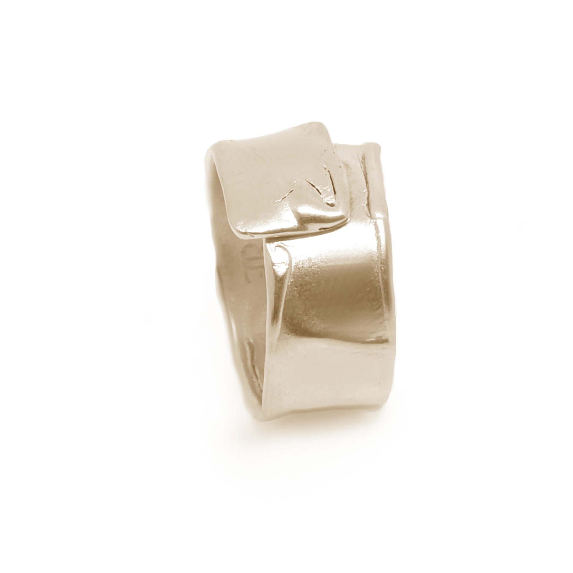 The Sterling Silver Spirel Ring by FR | Art Jewellery features a wide, oxidised band with a wavy textured surface and a visible fingerprint, giving this handcrafted piece an organic, one-of-a-kind look.