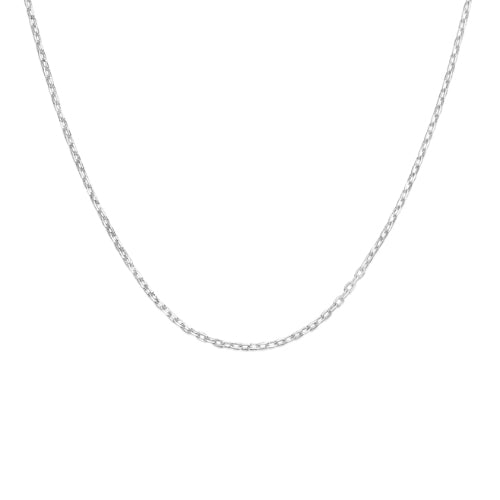 The Sterling Silver Cable chain by FR | Art Jewellery features delicate interlocking links and an anti-tarnish finish, elegantly displayed against a plain white background.