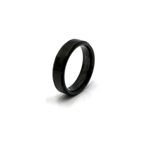 Black tungsten carbide bezel wedding ring with polished finish, modern men’s jewellery by Thamus Design Australia.
