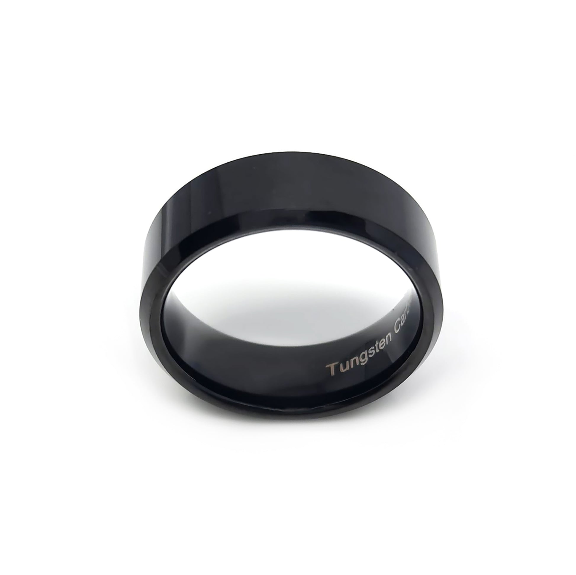The FR | Art Jewellery Tungsten Black Bezel Polish ring features a smooth, polished finish and scratch-resistant durability. Displayed on a white background, this comfort fit wedding band radiates timeless elegance.