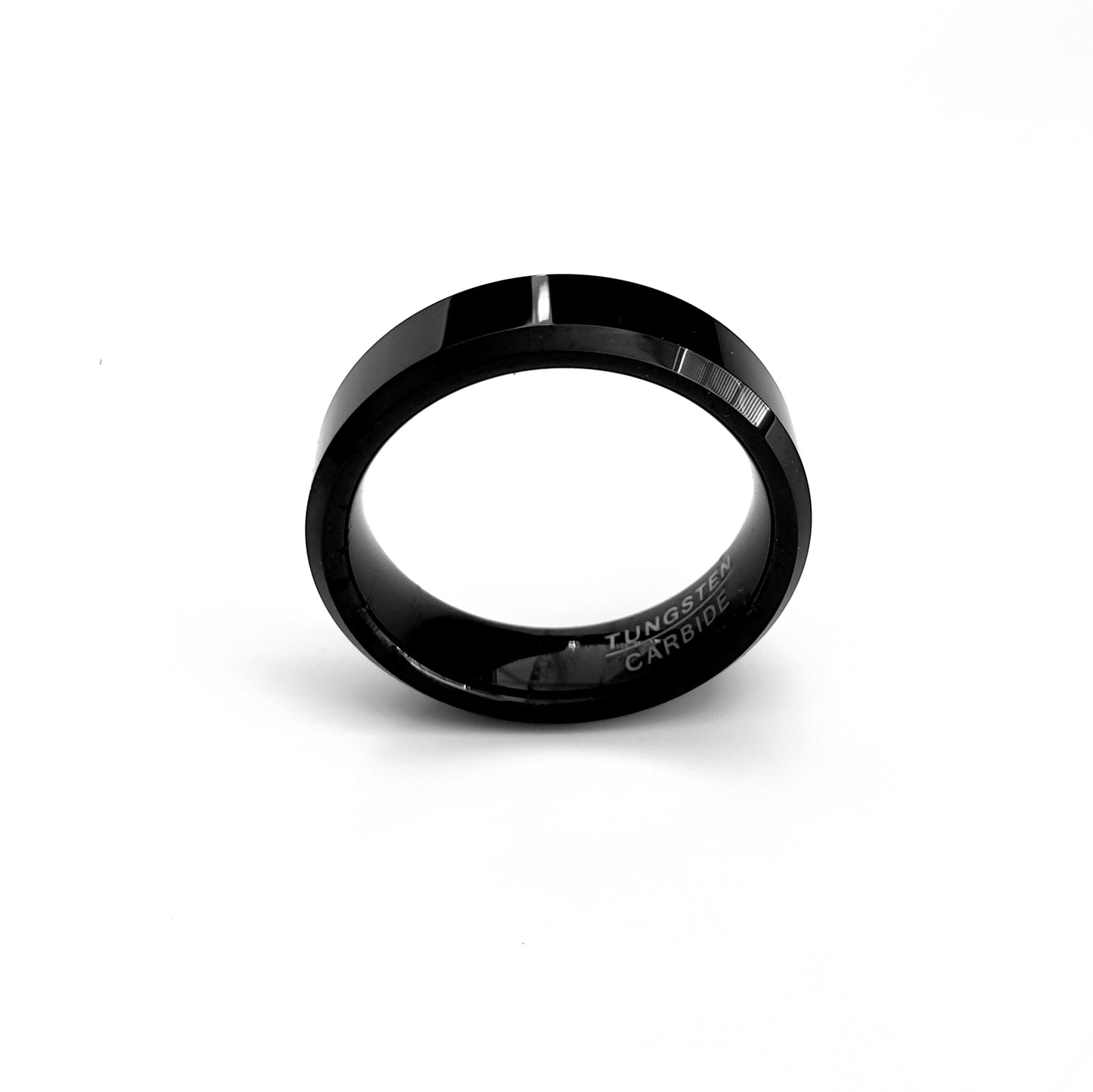 The FR | Art Jewellery Tungsten Black Bezel ring features a smooth, shiny finish and a comfort-fit design, showcased against a white background.