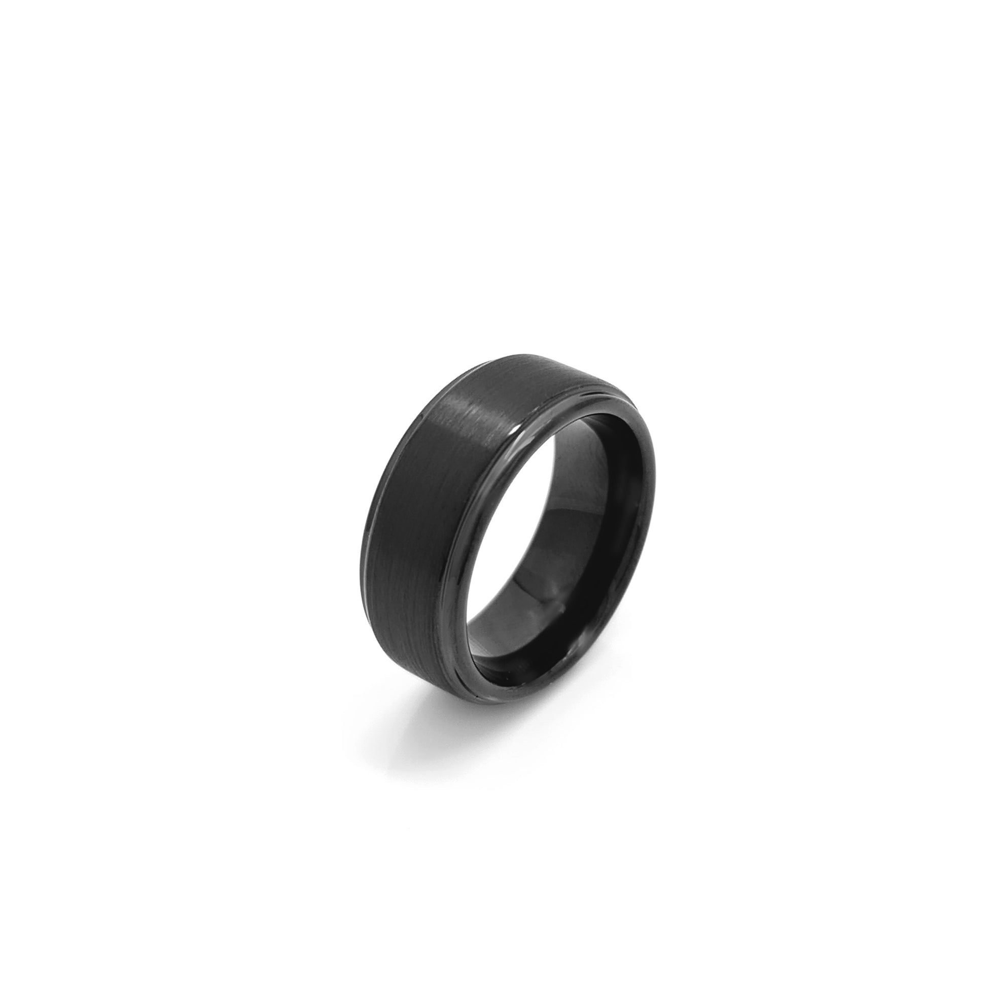 The FR | Art Jewellery Tungsten Black Brush ring is shown on a white background—this tungsten carbide piece features a comfort-fit wedding band design and a sleek black matte finish.