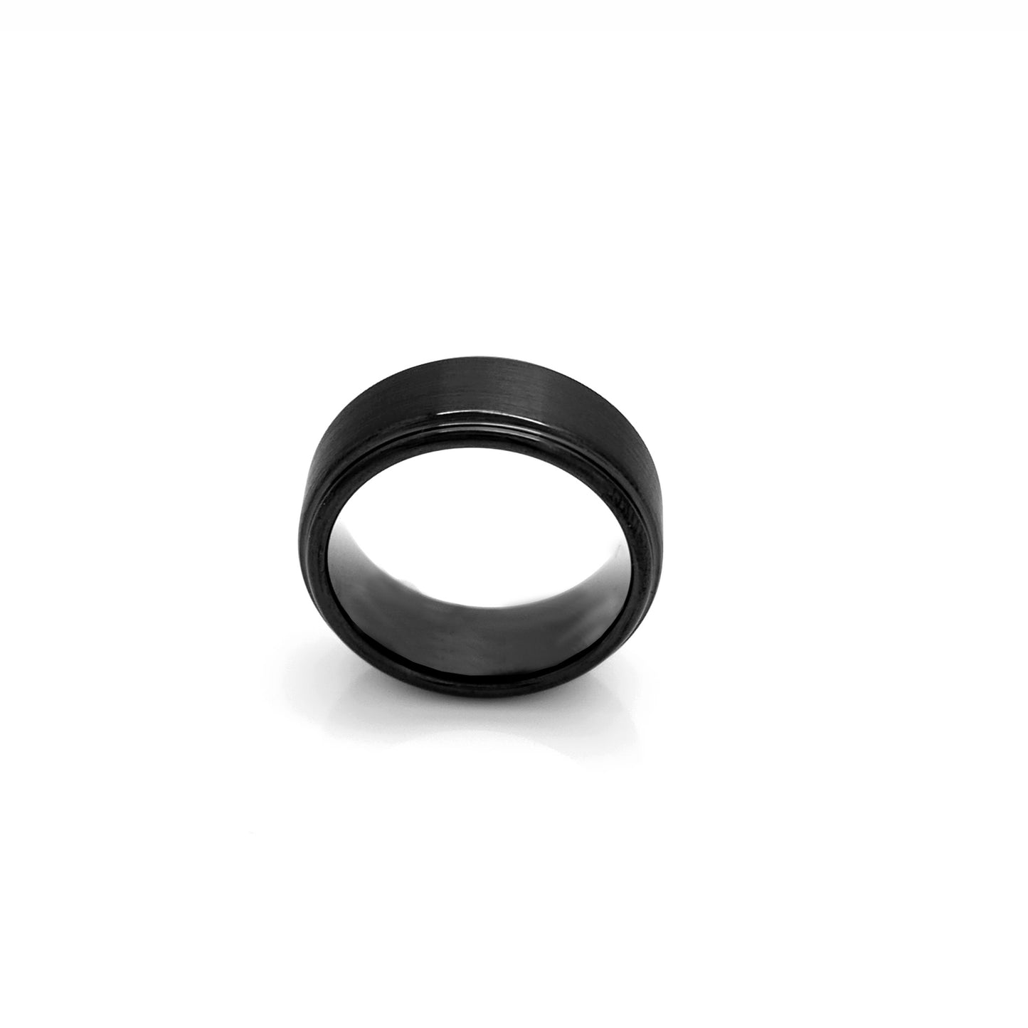 The FR | Art Jewellery Tungsten Black Brush ring is shown on a white background—this tungsten carbide piece features a comfort-fit wedding band design and a sleek black matte finish.