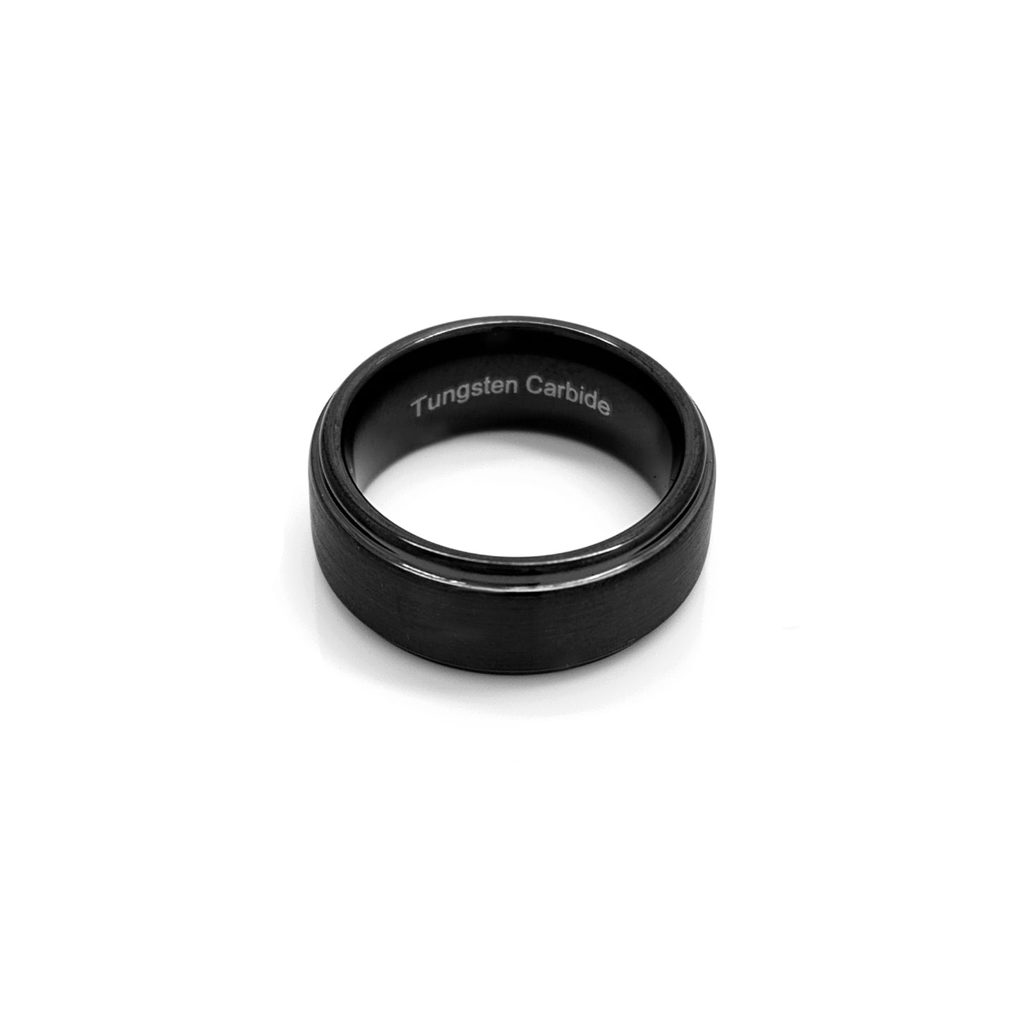 The FR | Art Jewellery Tungsten Black Brush ring is shown on a white background—this tungsten carbide piece features a comfort-fit wedding band design and a sleek black matte finish.