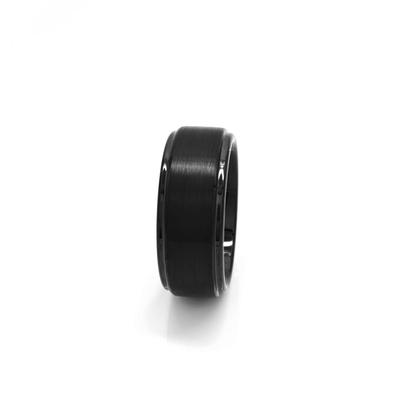 The FR | Art Jewellery Tungsten Black Brush ring is shown on a white background—this tungsten carbide piece features a comfort-fit wedding band design and a sleek black matte finish.