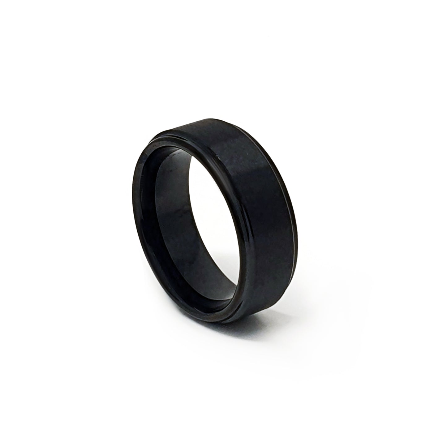 The FR | Art Jewellery Tungsten Black Brush ring is shown on a white background—this tungsten carbide piece features a comfort-fit wedding band design and a sleek black matte finish.