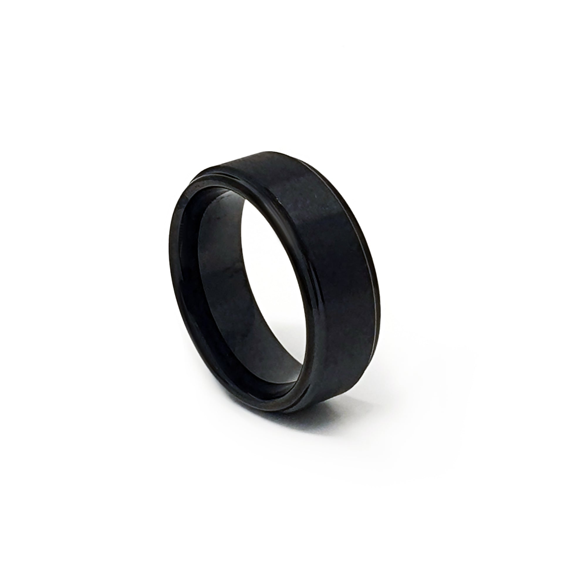 The FR | Art Jewellery Tungsten Black Brush ring is shown on a white background—this tungsten carbide piece features a comfort-fit wedding band design and a sleek black matte finish.