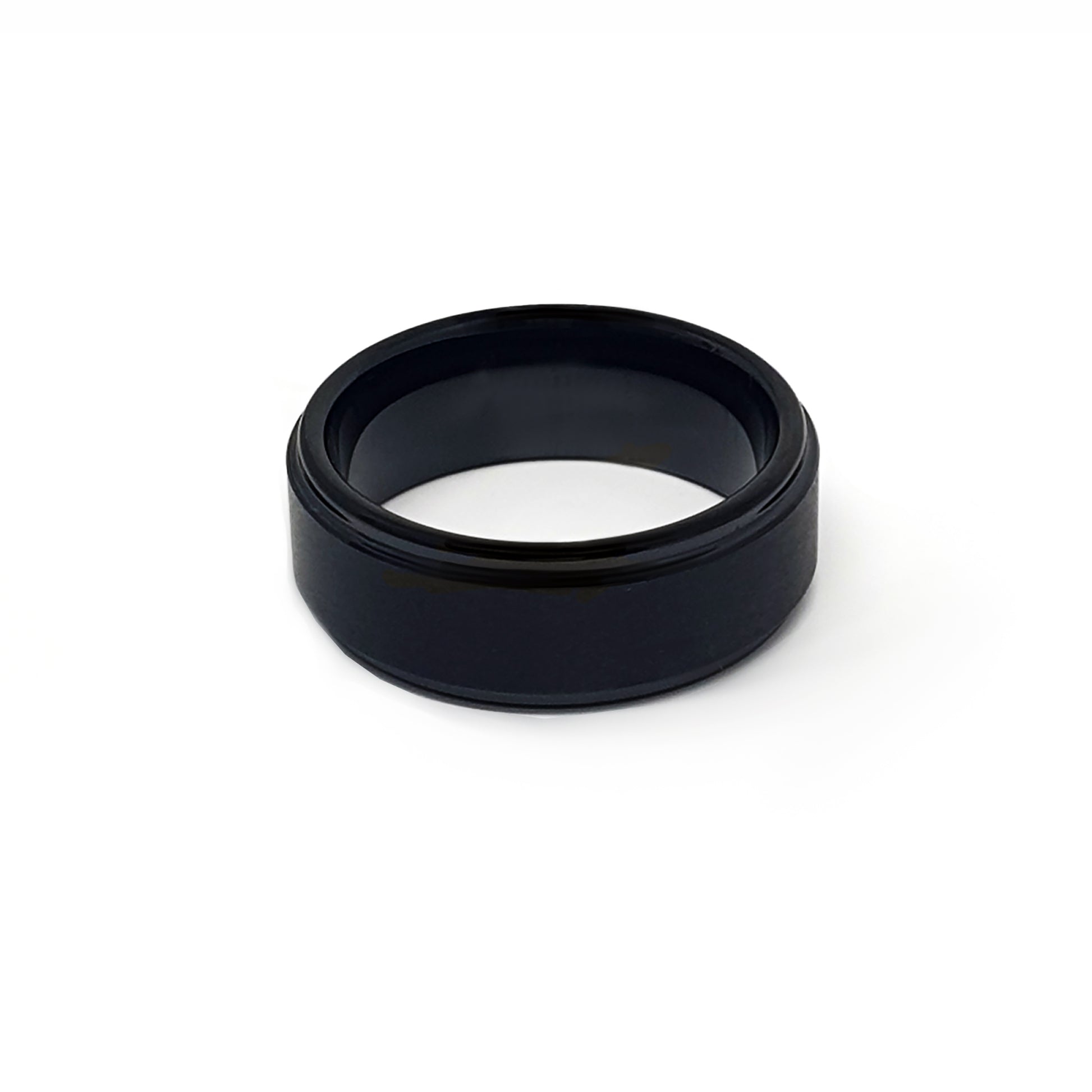 The FR | Art Jewellery Tungsten Black Brush ring is shown on a white background—this tungsten carbide piece features a comfort-fit wedding band design and a sleek black matte finish.