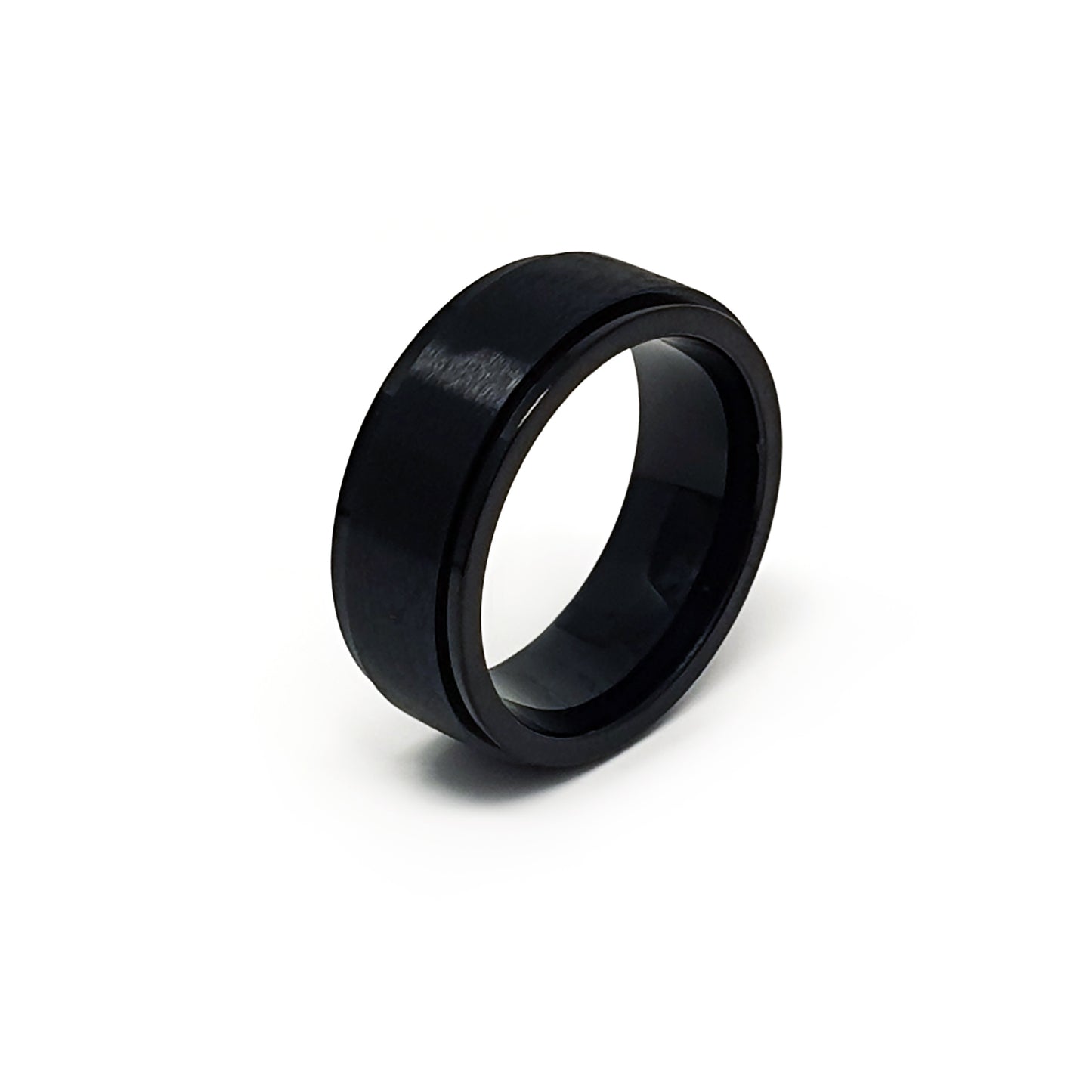 The FR | Art Jewellery Tungsten Black Brush ring is shown on a white background—this tungsten carbide piece features a comfort-fit wedding band design and a sleek black matte finish.