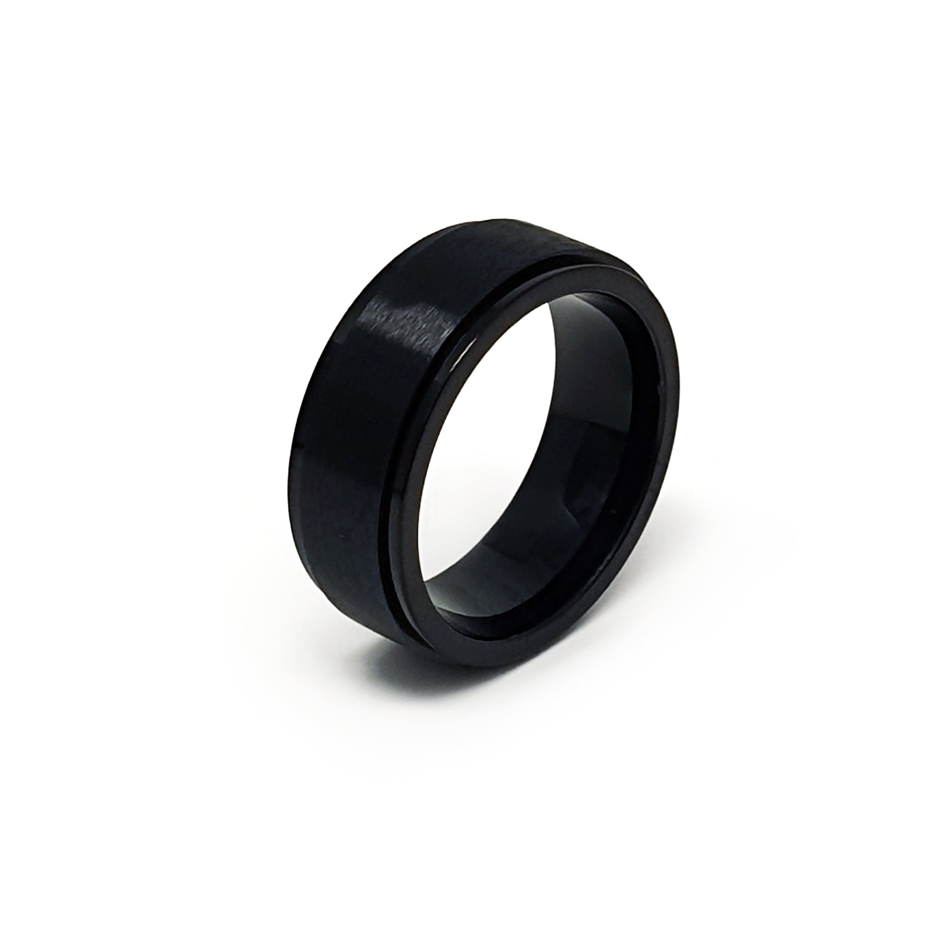 The FR | Art Jewellery Tungsten Black Brush ring is shown on a white background—this tungsten carbide piece features a comfort-fit wedding band design and a sleek black matte finish.