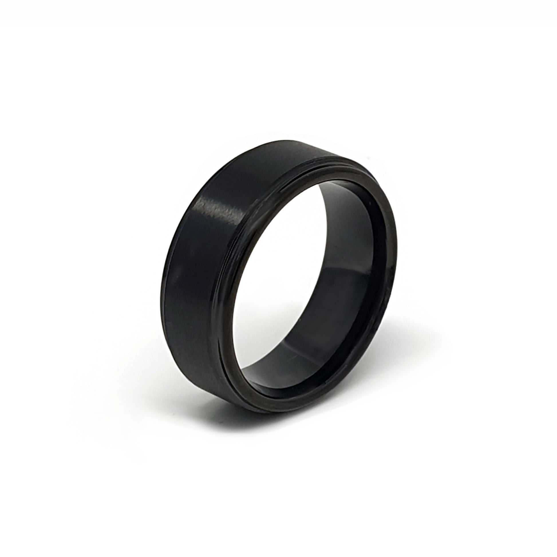 The FR | Art Jewellery Tungsten Black Brush ring is shown on a white background—this tungsten carbide piece features a comfort-fit wedding band design and a sleek black matte finish.