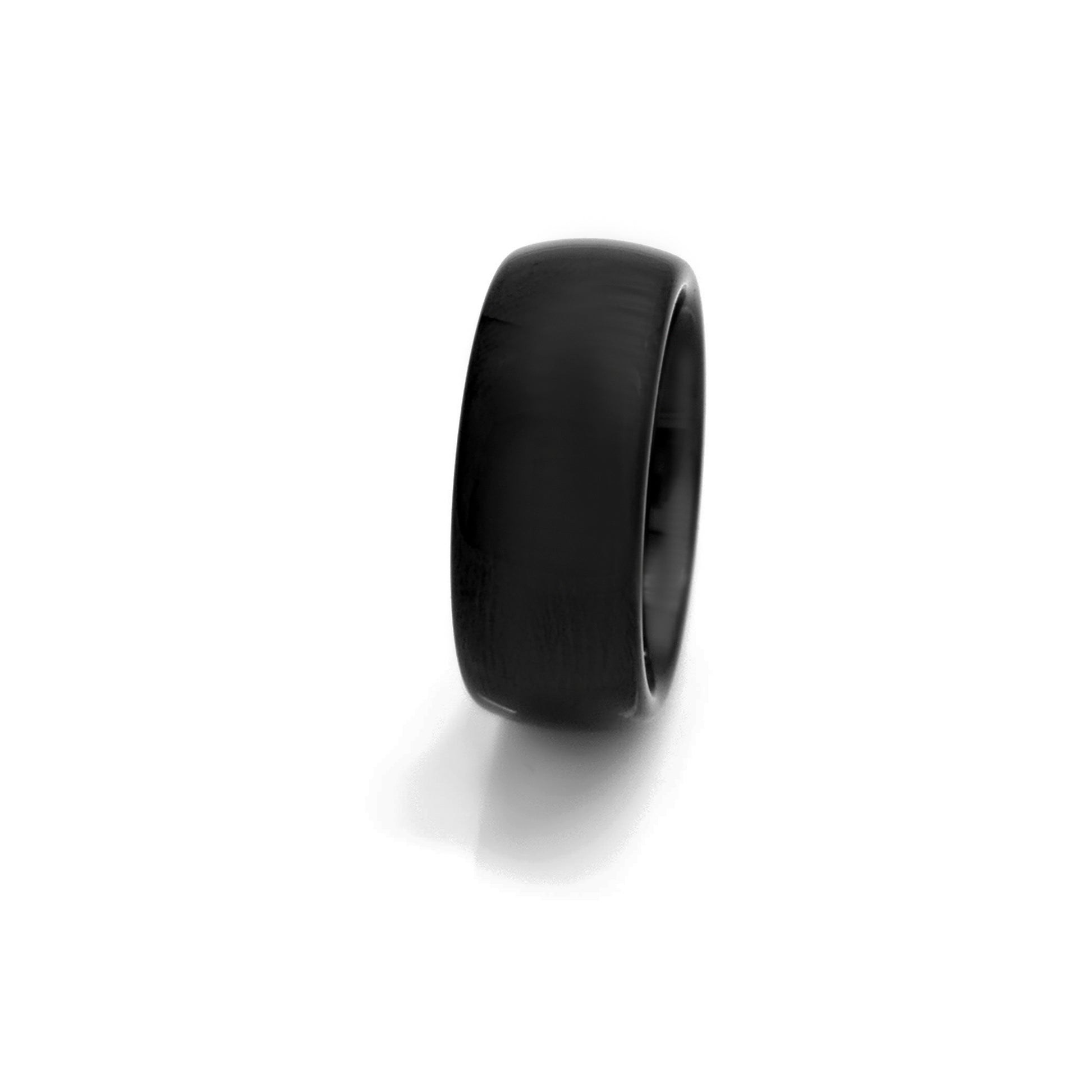 The FR | Art Jewellery Tungsten Curve Polish ring features a glossy 8mm black tungsten carbide band with a comfort fit, shown against a white background.