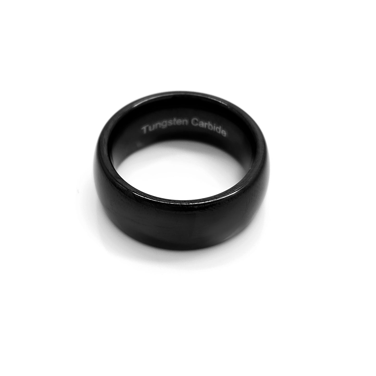 The FR | Art Jewellery Tungsten Curve Polish ring features a glossy 8mm black tungsten carbide band with a comfort fit, shown against a white background.