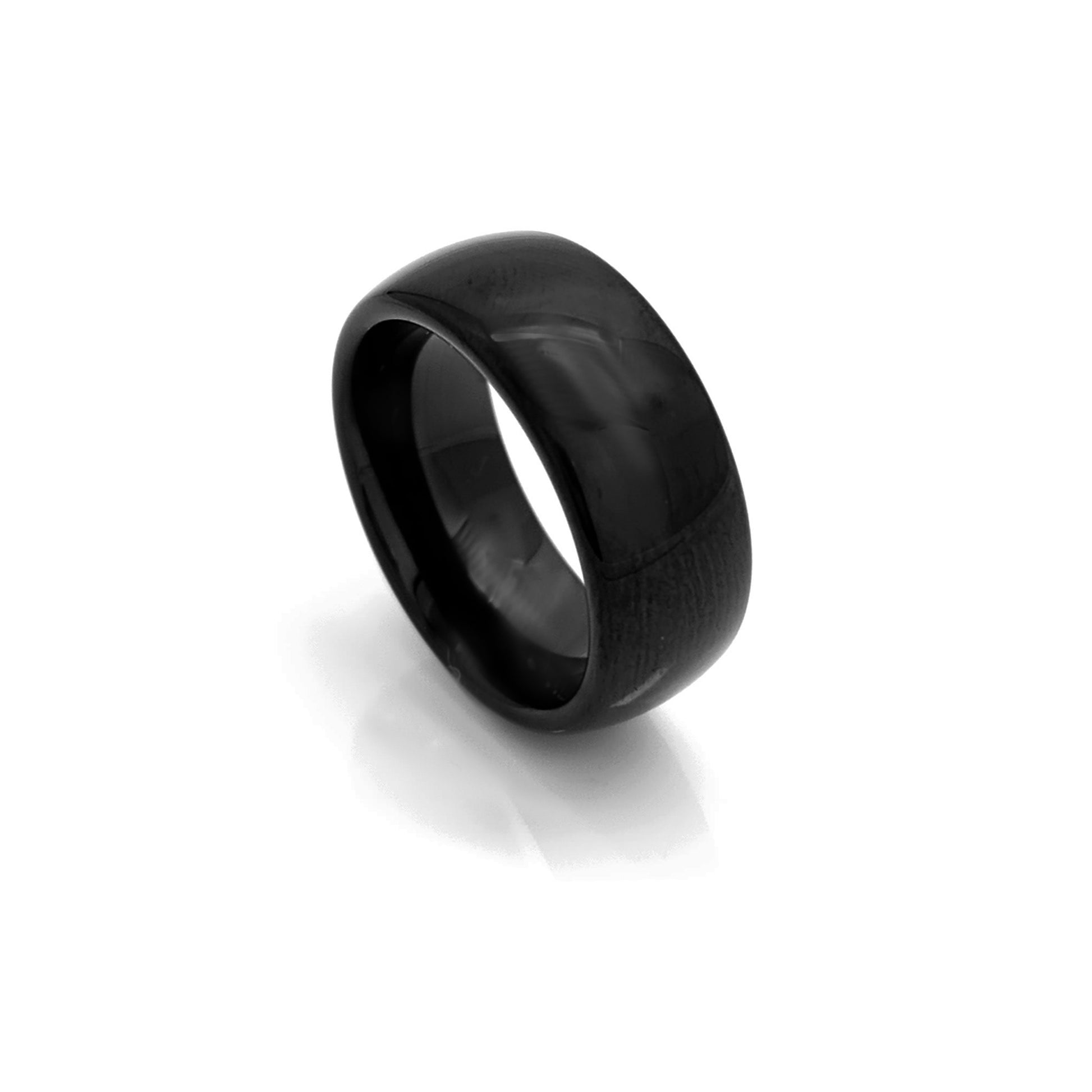 The FR | Art Jewellery Tungsten Curve Polish ring features a glossy 8mm black tungsten carbide band with a comfort fit, shown against a white background.