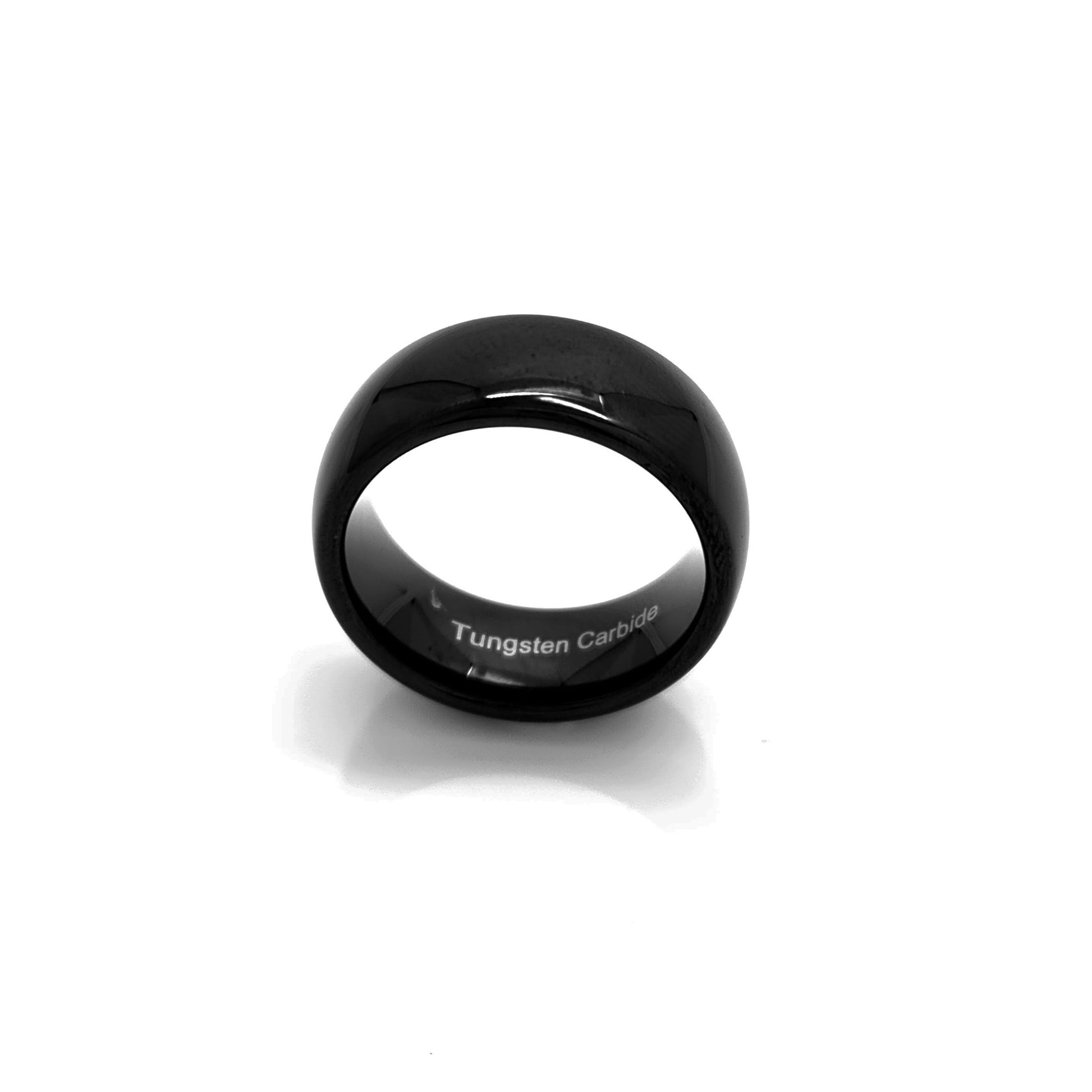 The FR | Art Jewellery Tungsten Curve Polish ring features a glossy 8mm black tungsten carbide band with a comfort fit, shown against a white background.