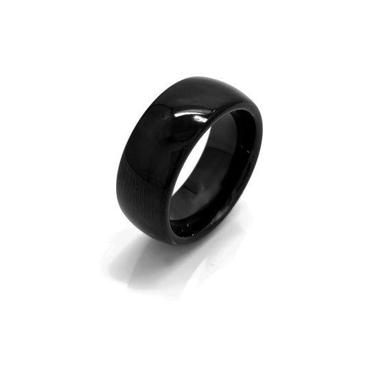The FR | Art Jewellery Tungsten Curve Polish ring features a glossy 8mm black tungsten carbide band with a comfort fit, shown against a white background.