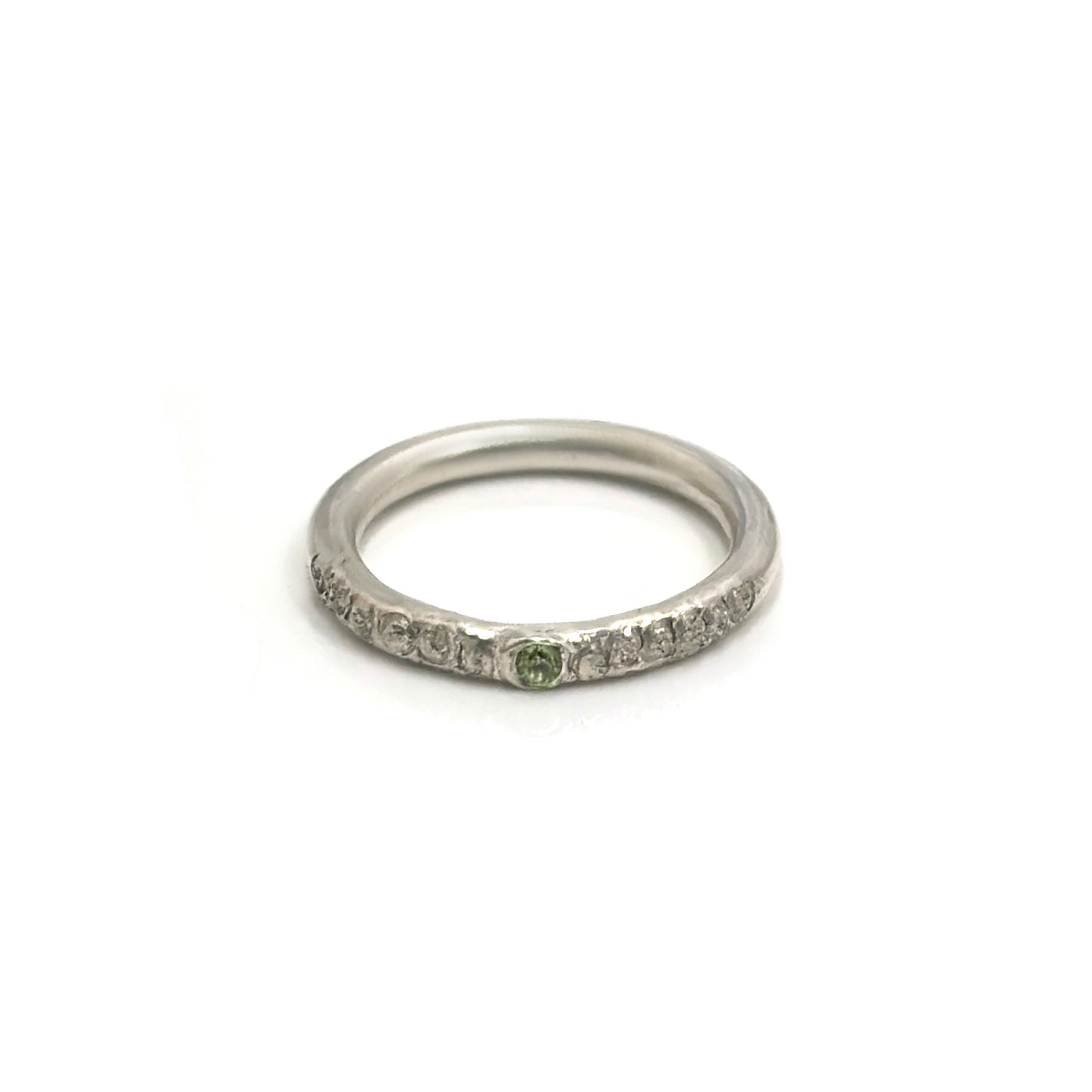 Sterling silver Tinytoo ring with red ruby gemstone, handmade stacking ring with textured finish.